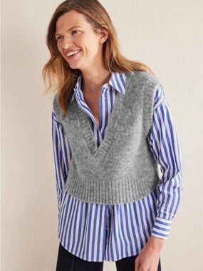 Boden Gray V-Neck Knit Sweater Vest - Women